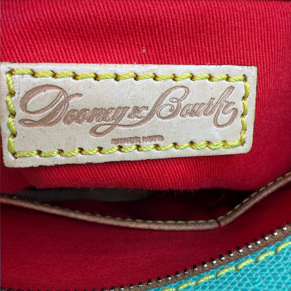 VTG Dooney & Bourke Bone Pebbled Leather Turquoise Cynthia Tote Shoulder Bag - Picture 14 of 17